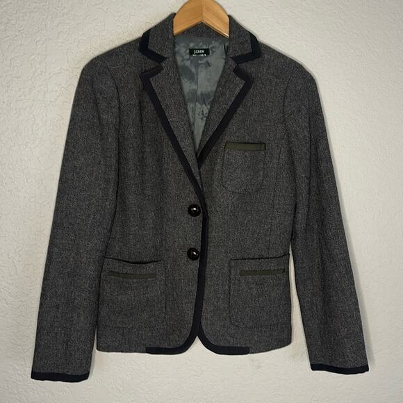 J. Crew Wool Grey Blazer Equestrian Preppy Schoolboy Black Trim Buttons Fall - Picture 1 of 7